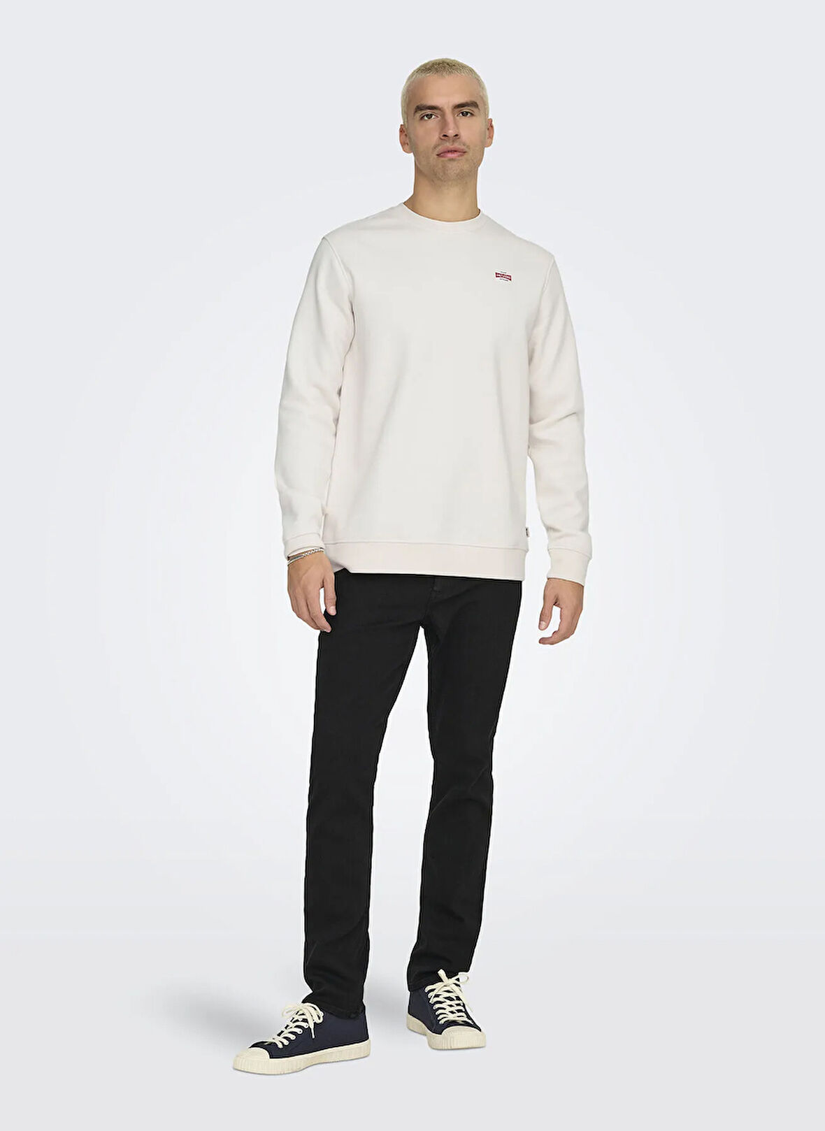 Only & Sons O Yaka Beyaz Erkek Sweatshırt ONSDAWSON REG CREW VD