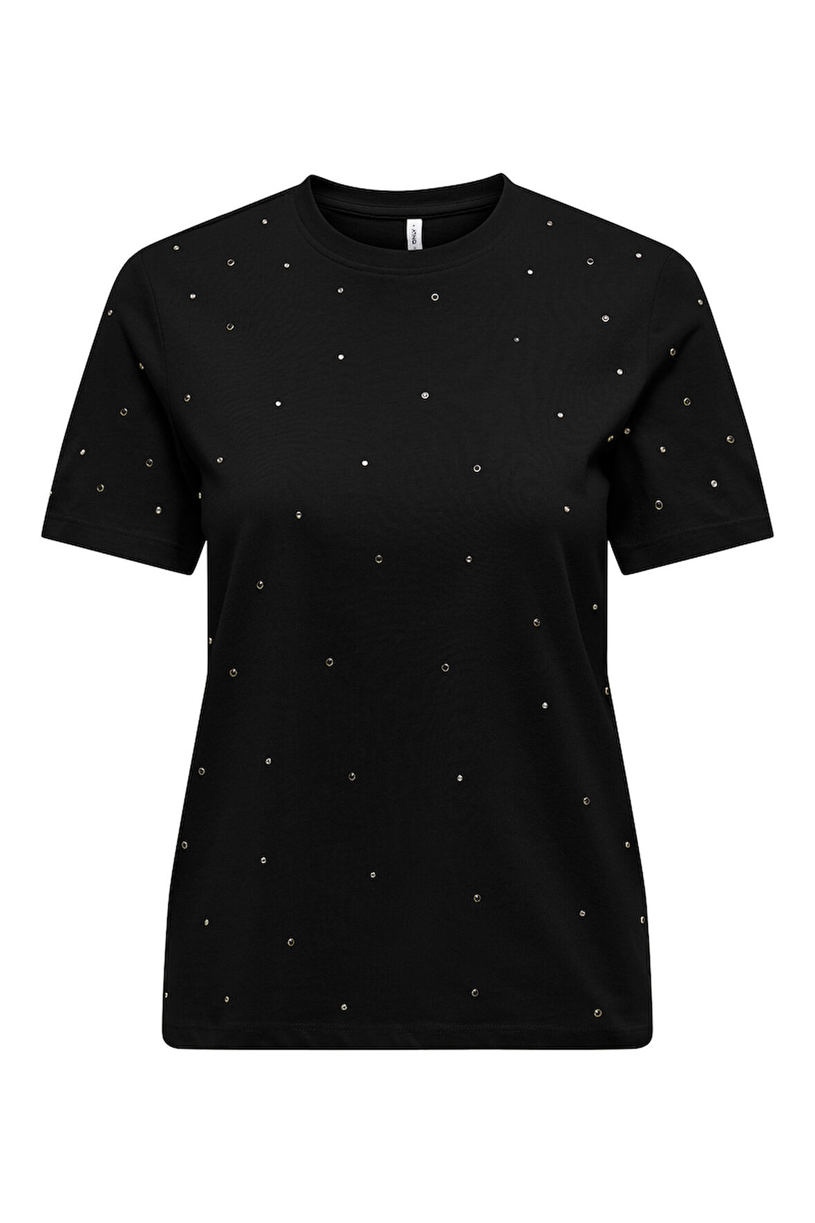 Only Kadın Onlglobe Taş Detaylı Sıfır Yaka %100 Pamuk T-Shirt 15342984 Siyah
