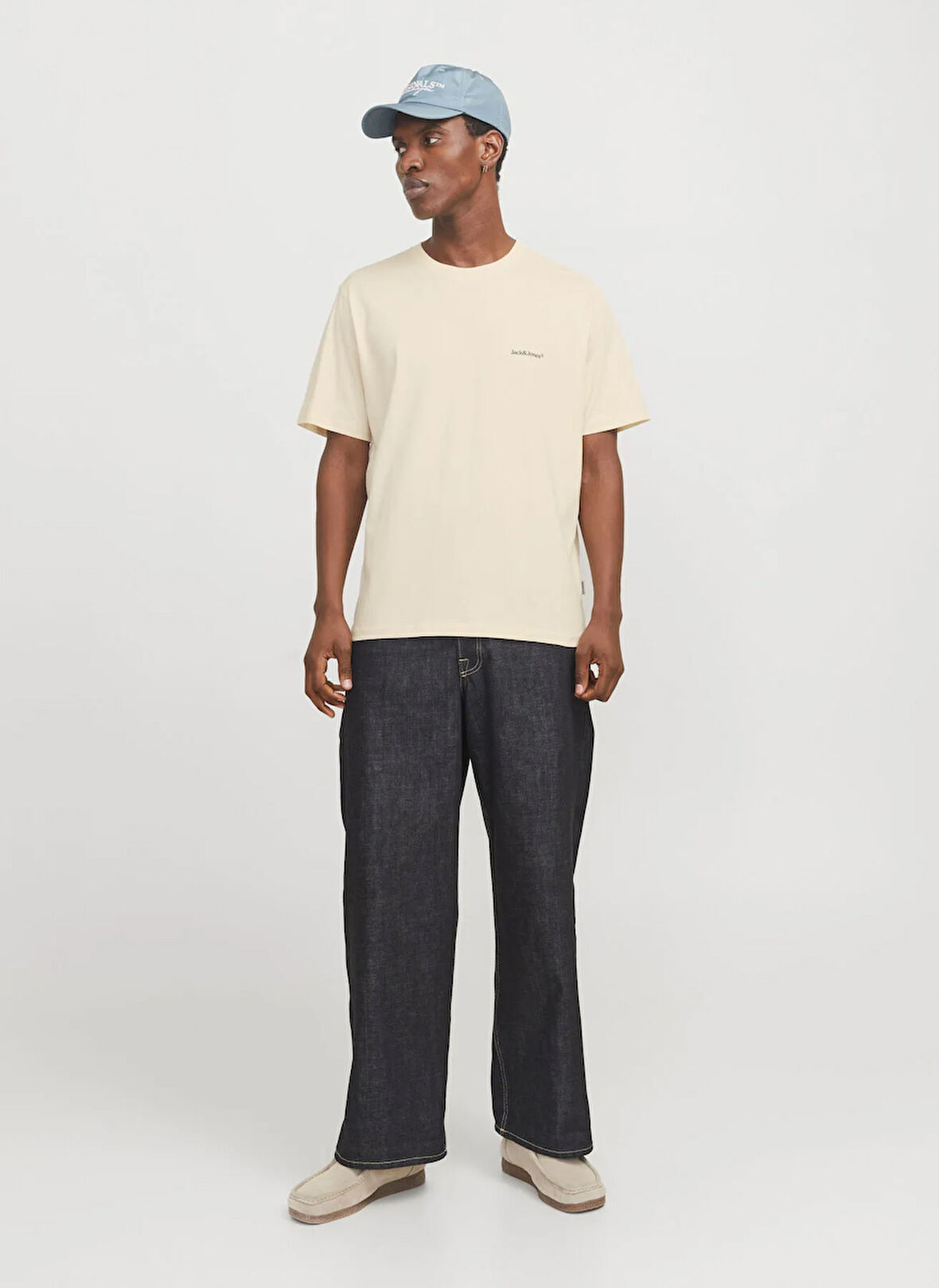 Jack & Jones Bisiklet Yaka Krem Erkek T-Shirt 12272996_JORSPLIT BACK TEE SS CREW