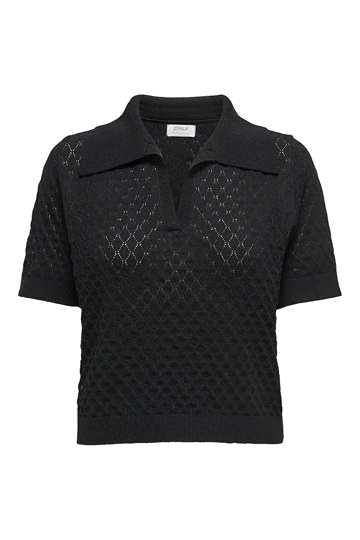 Only Kadın Onlcosıma Polo Yaka Kısa Kollu Pamuklu Kazak 15341211 Siyah