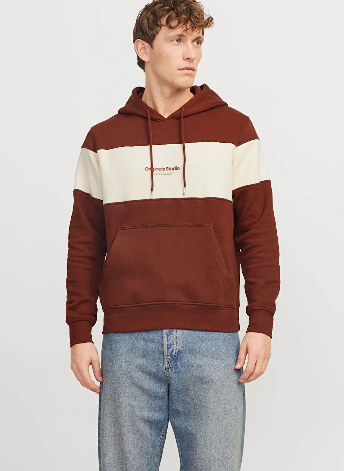 Jack & Jones Kapüşon Yaka Kiremit Erkek Sweatshırt JORVESTERBRO BLOCK SWEAT HOOD STYD
