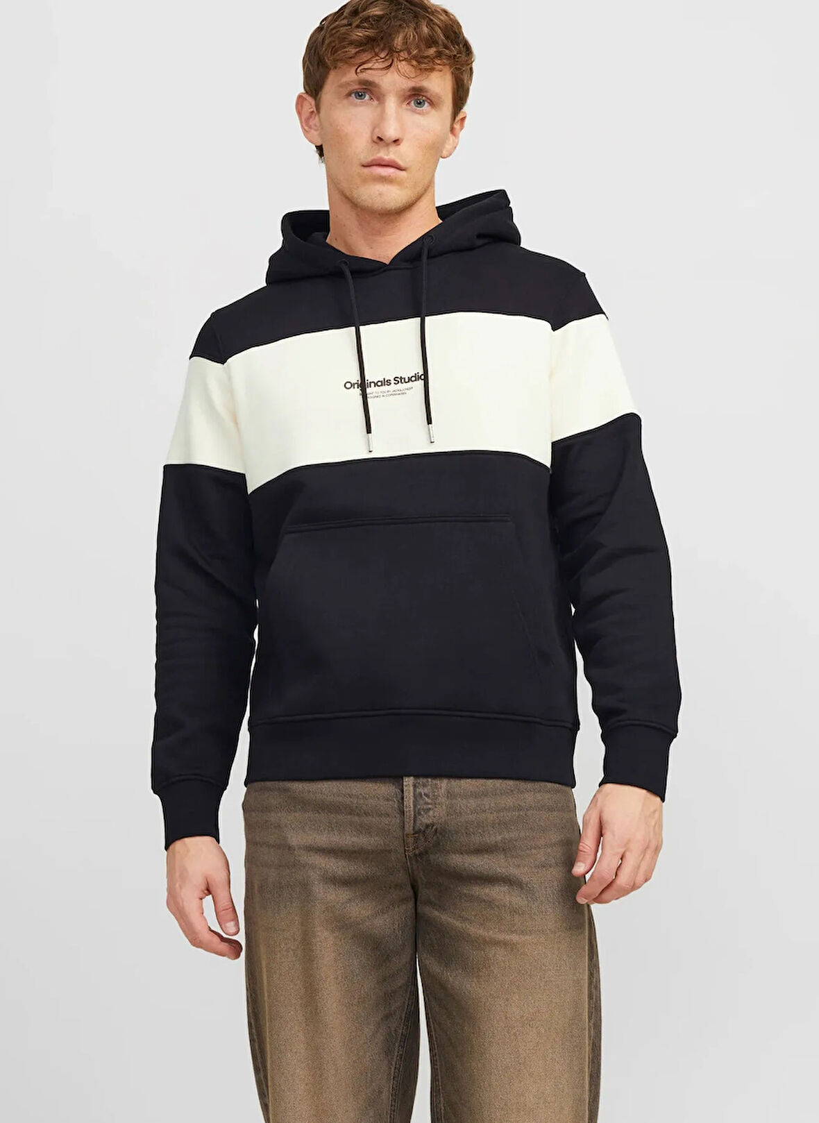 Jack & Jones Kapüşon Yaka Siyah Erkek Sweatshırt JORVESTERBRO BLOCK SWEAT HOOD STYD
