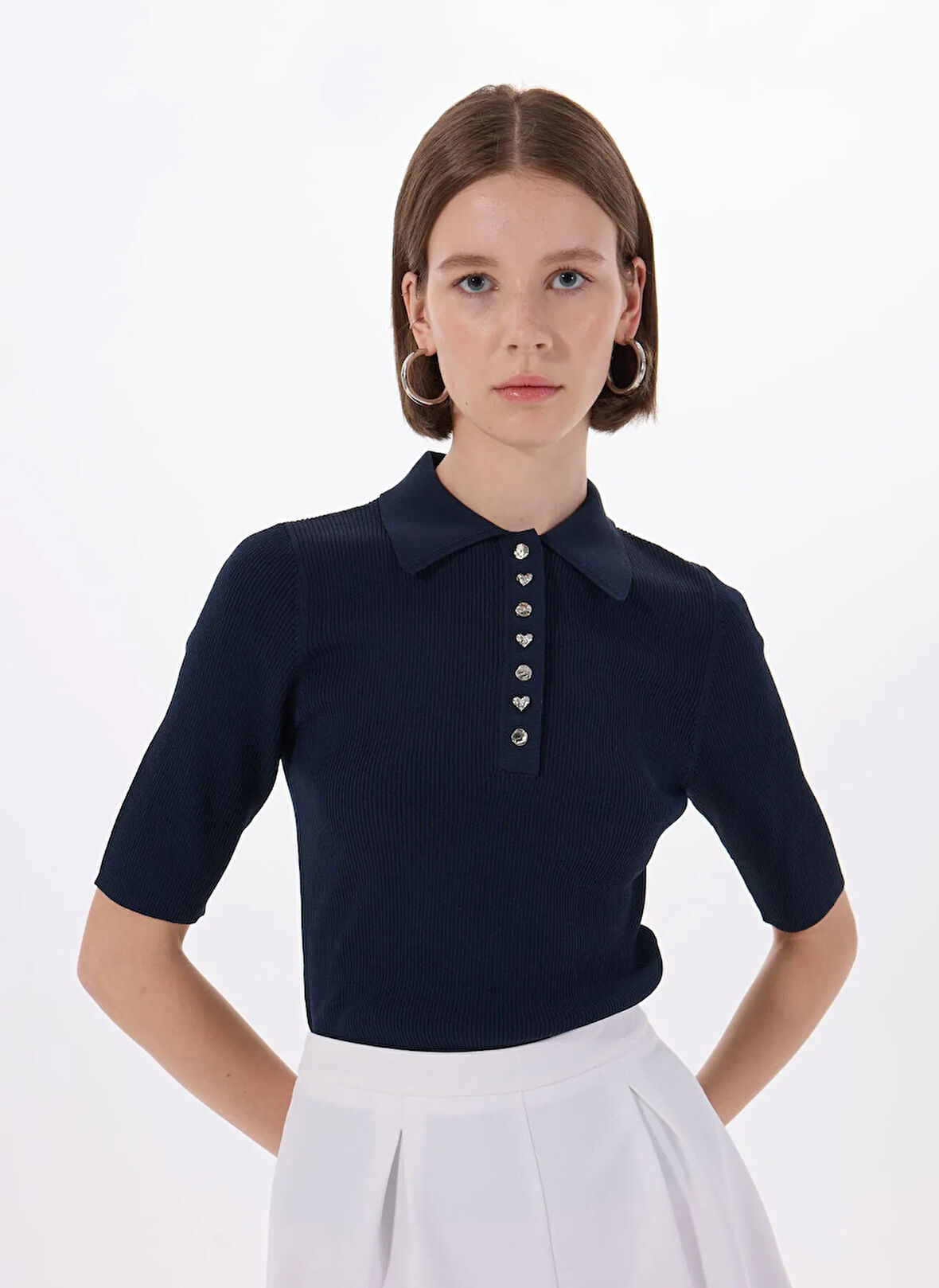 Vero Moda Polo Yaka Dar Lacivert Kazak Kadın VMPEARL 2/4 POLONECK PULLOVER PRM