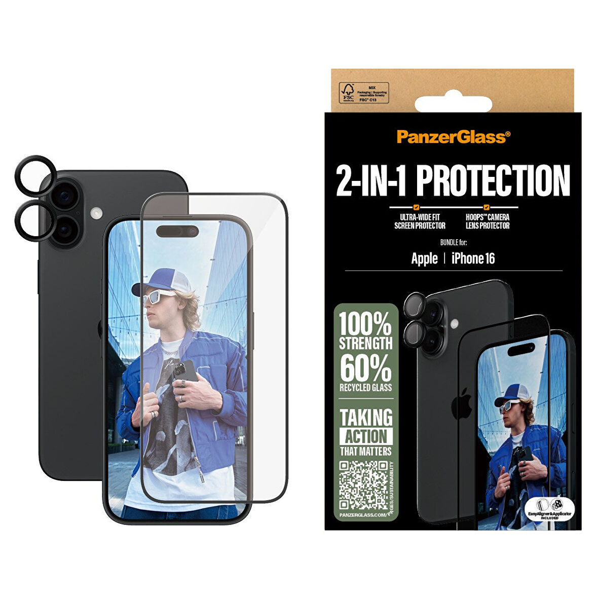 PanzerGlass iPhone 16 2 in 1 Bundle Ekran Koruyucu & Kamera Koruyucu