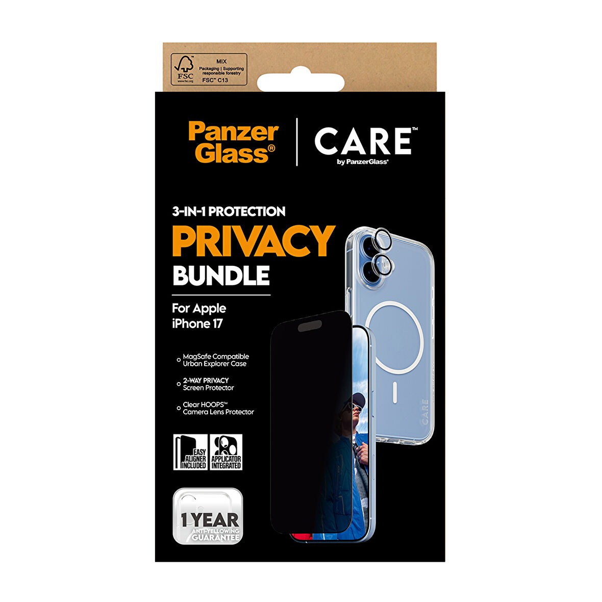 CARE by PanzerGlass Flagship iPhone 17 3'lü Gizli/Hayalet Ekranlı Set - Bundle (UWF+Kılıf+Lens)