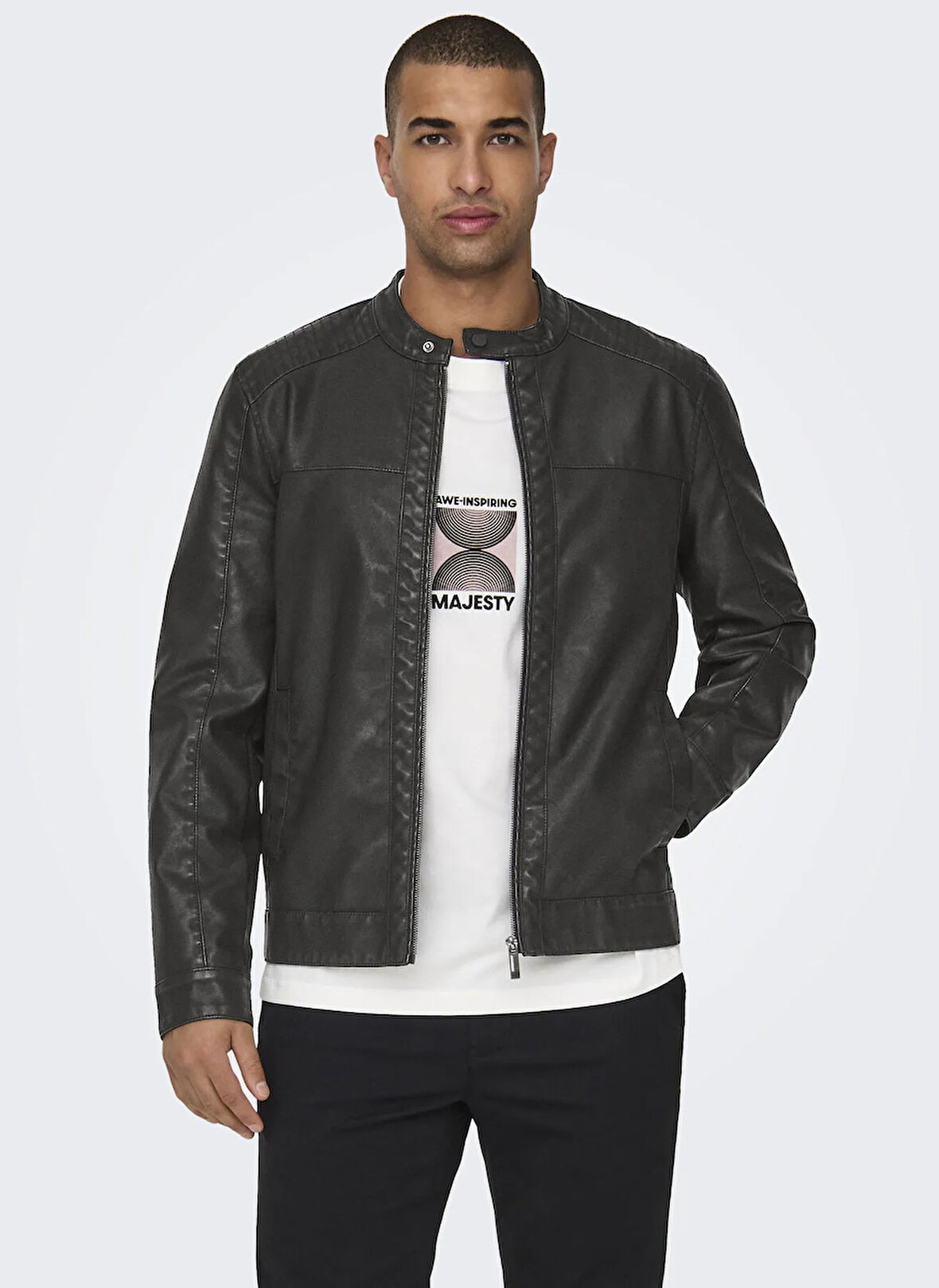 Only & Sons Normal Siyah Erkek Ceket ONSMIKE PU RACER JACKET OTW NOOS