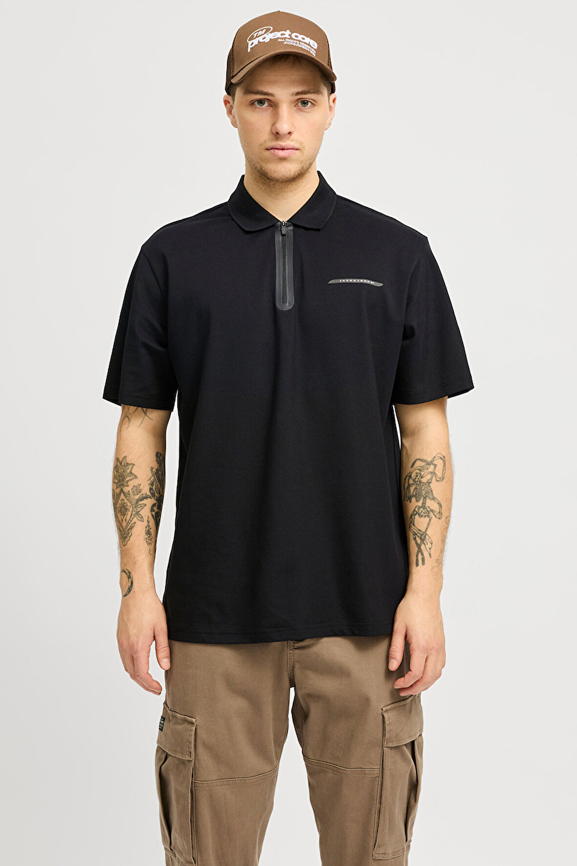 Jack & Jones Erkek Jcofusıon Regular Fit Fermuarlı Polo Yaka Kısa Kollu T-Shirt 12273127 Siyah