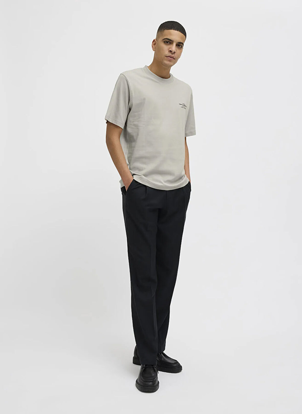 Jack & Jones Bisiklet Yaka Gri Erkek T-Shirt 12259357_JPRBLACHAD BRANDING SS CRE