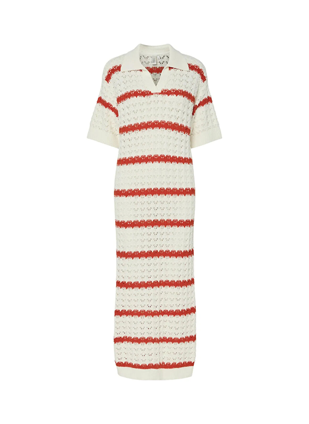 Yas Polo Yaka Çizgili Ekru Uzun Kadın Elbise YASLANA 2/4 MAXI KNIT DRESS S.