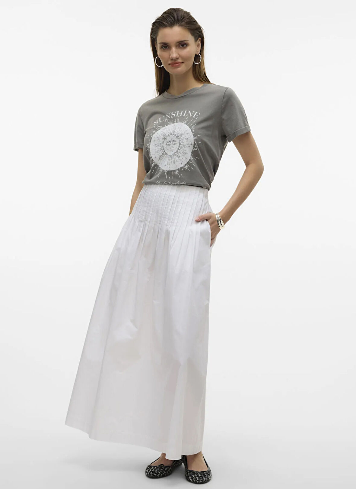 Vero Moda Orta Bel Beyaz Kadın Uzun Etek VMDISLA MW LONG SKIRT WVN BTQ