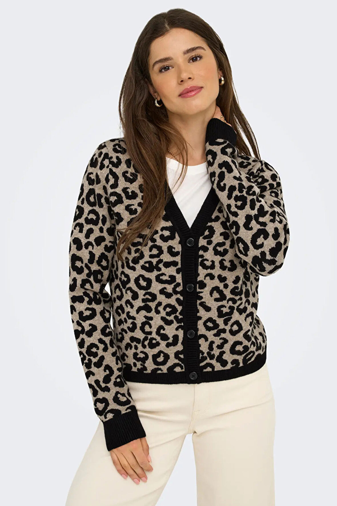 Only Kadın Onlleo V Yaka Desenli Örme Hırka 15349819 Siyah