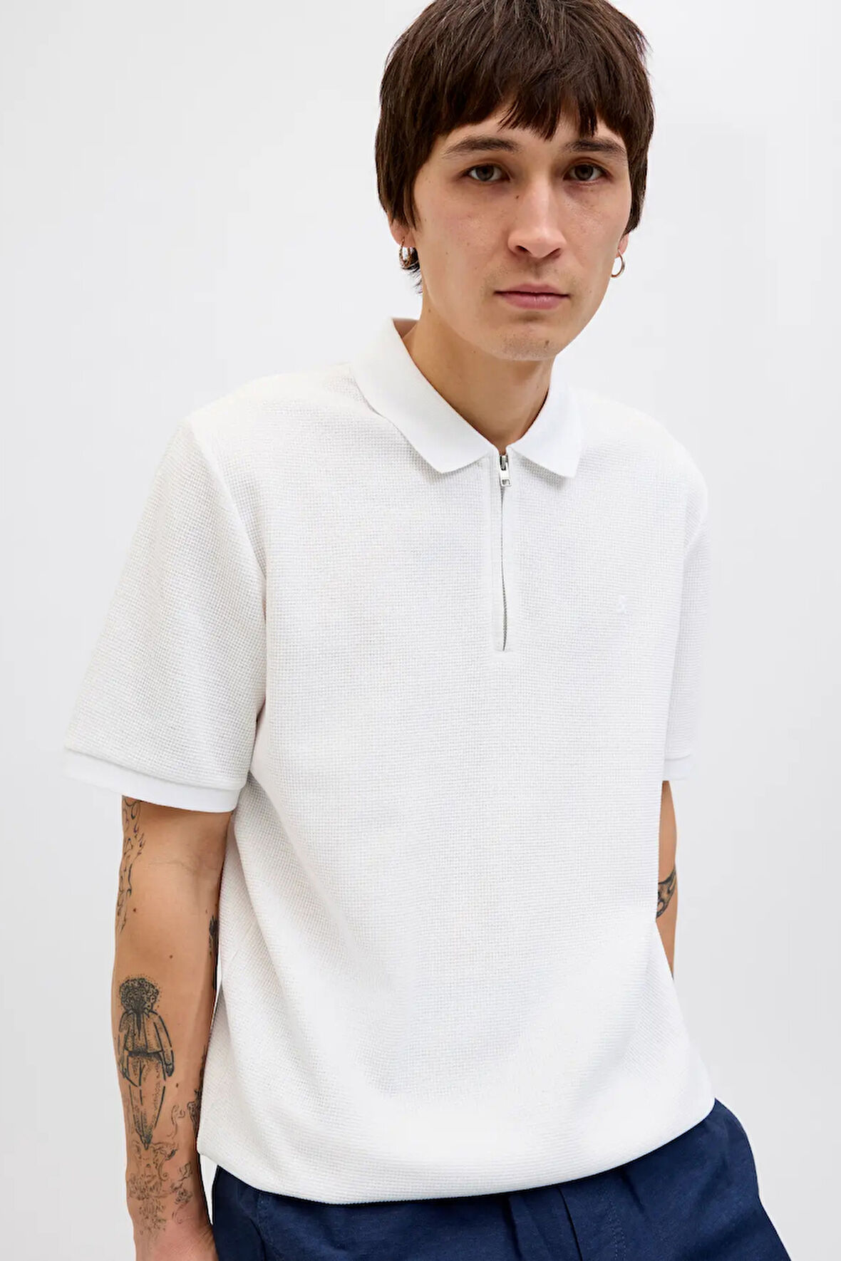 Jack & Jones Erkek Jjeaustın Polo Yaka Fermuar Kapamalı T-Shirt 12279177 Beyaz