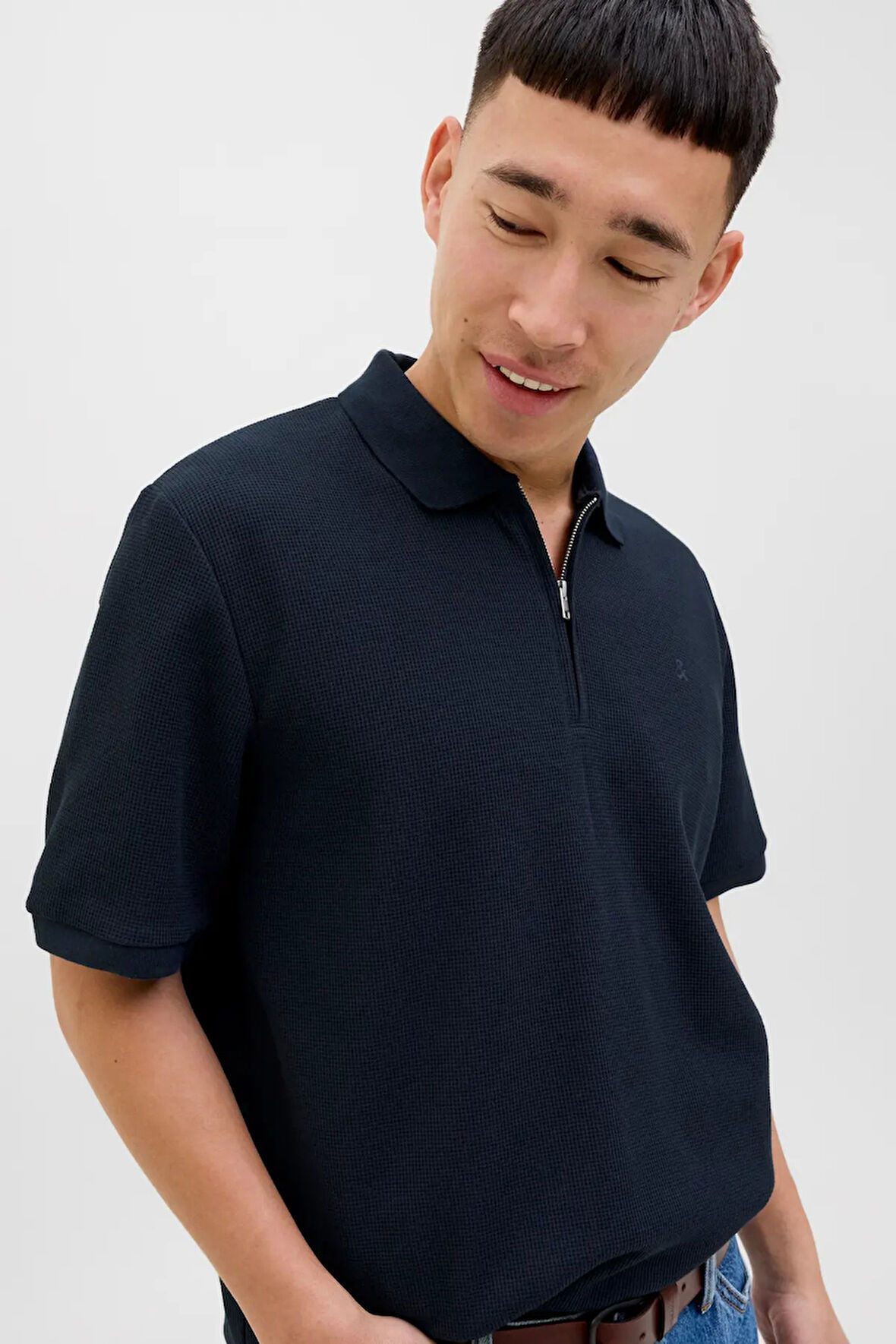 Jack & Jones Erkek Jjeaustın Polo Yaka Fermuar Kapamalı T-Shirt 12279177 Lacivert