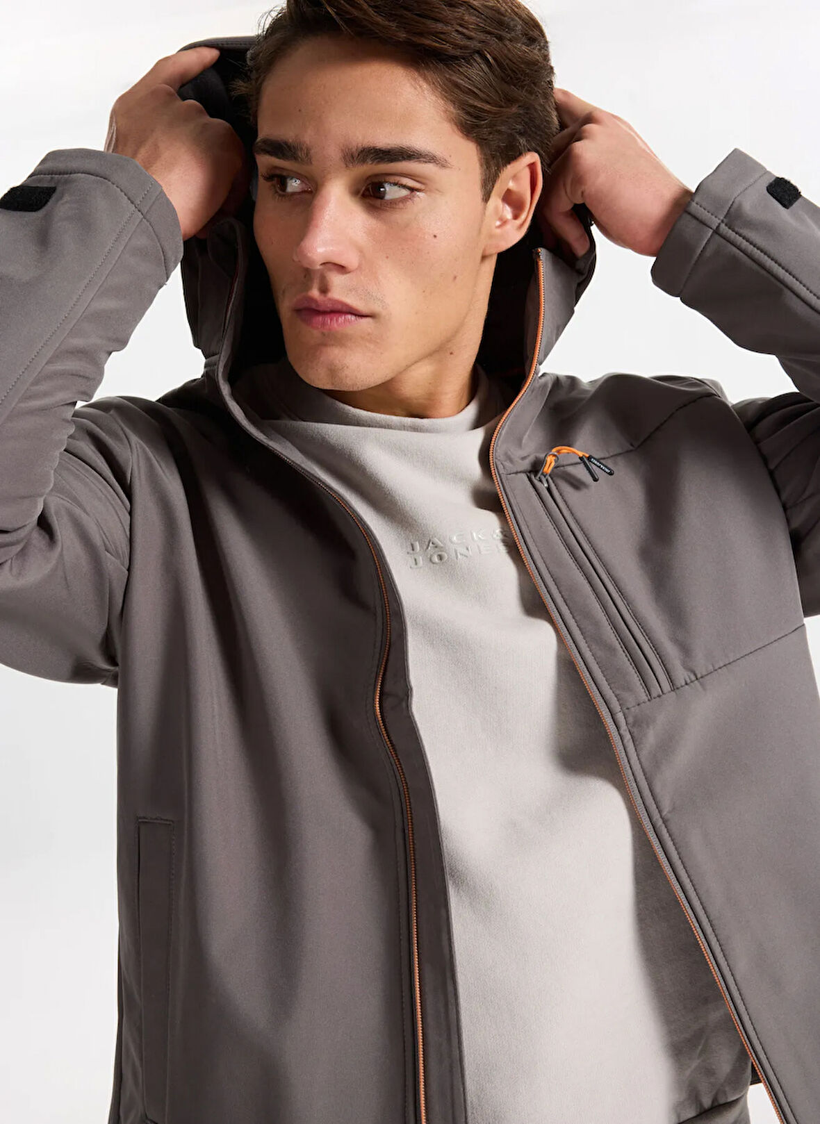 Jack & Jones Gri Erkek Mont 12279288_JJTHATCHER SOFTSHELL HOOD