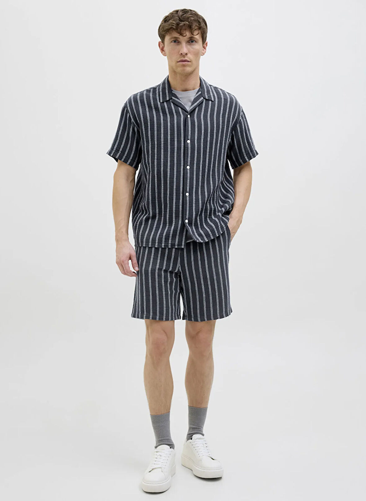 Jack & Jones Rahat Lacivert Erkek Gömlek 12274798_JOREASTER PATRAS RESORT SH