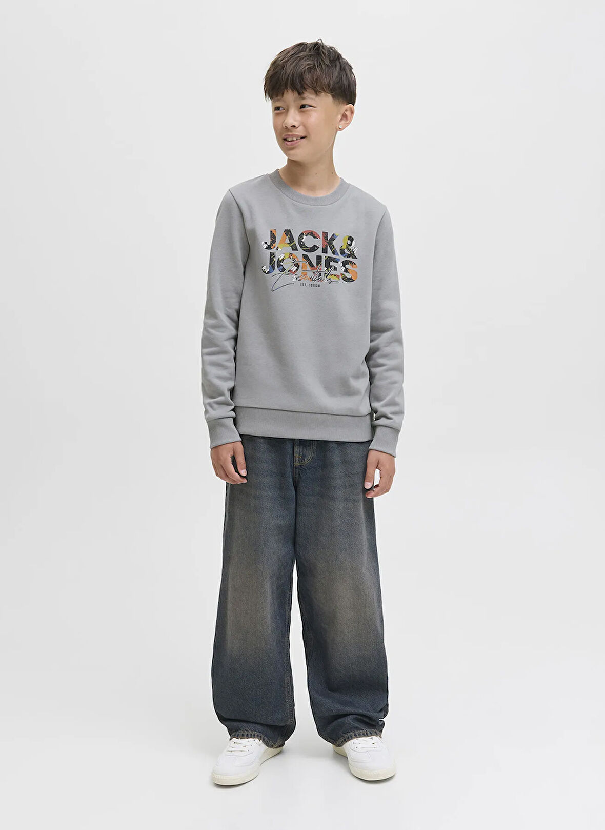 Jack & Jones Baskılı Erkek Çocuk Gri Sweatshırt 12279606