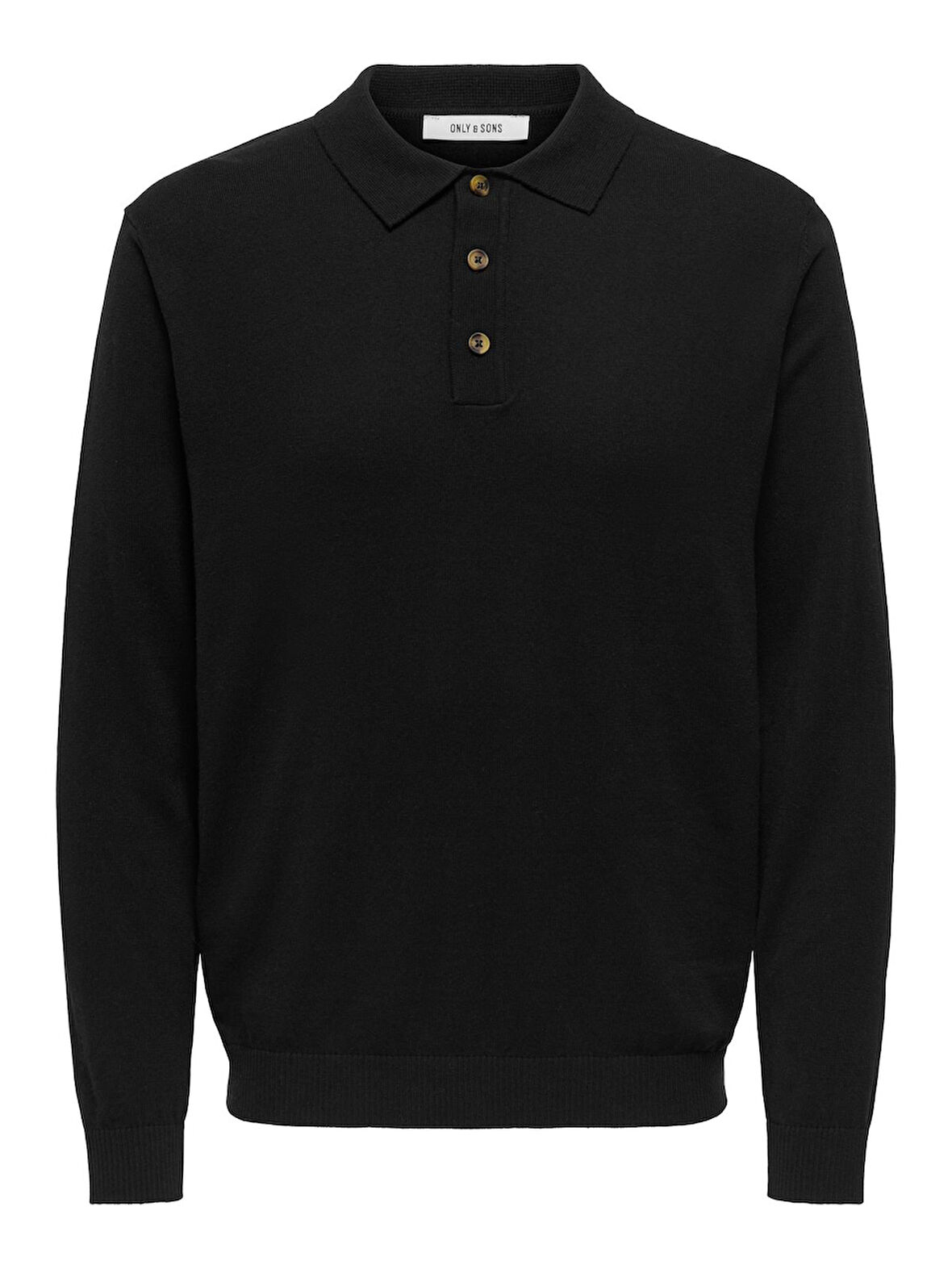 ONSLOUI REG 12 LS MEL POLO KNIT NOOS Erkek Siyah T-Shirt - 22033758