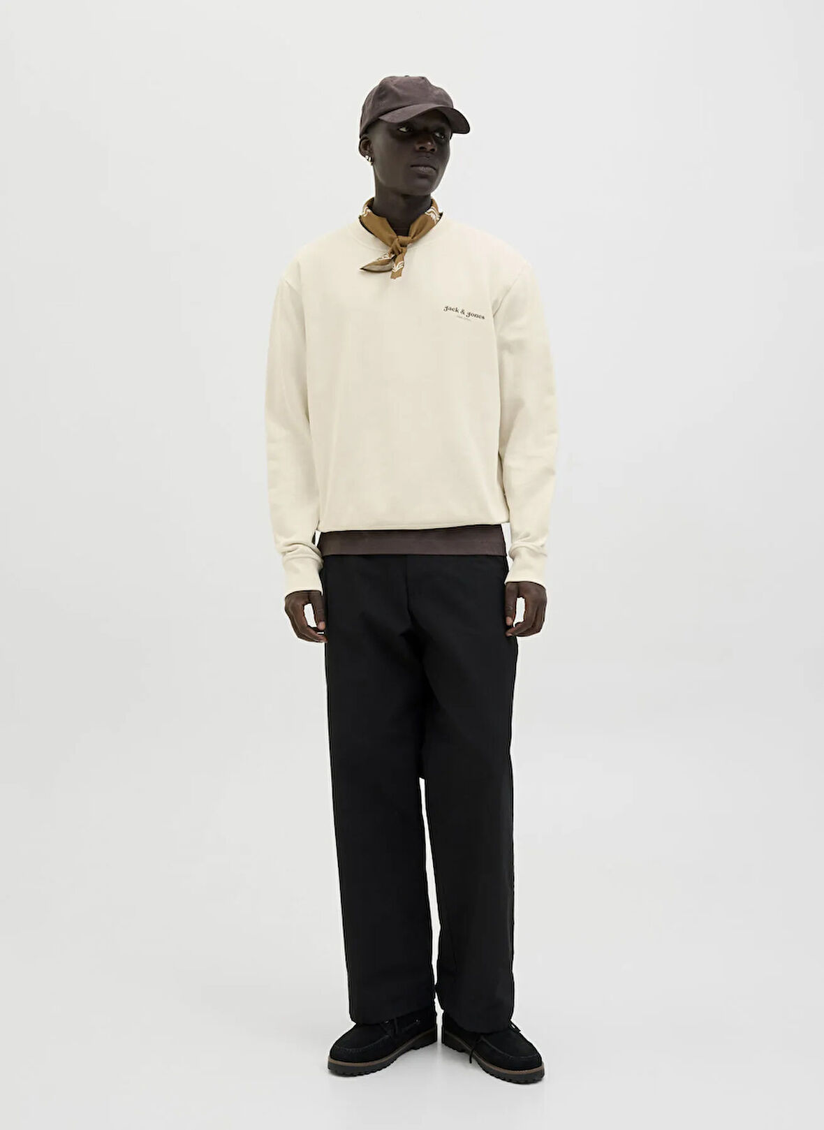 Jack & Jones Bisiklet Yaka Krem Erkek Sweatshırt 12279531_JJEDOVER PRINT SWEAT CREW