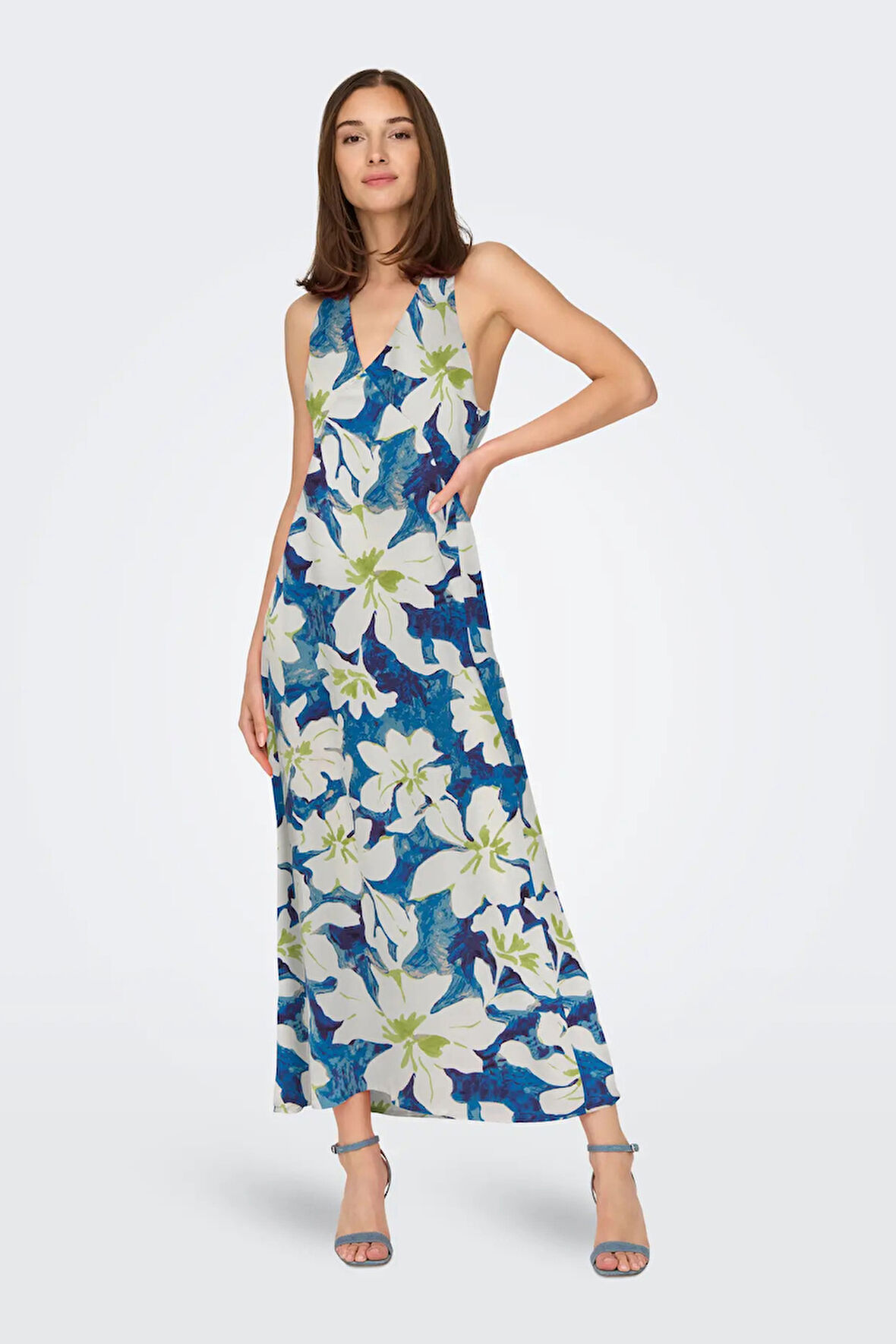 Only Kadın Onljane Kolsuz Desenli Maxi Elbise 15318885 Koyu Mavi