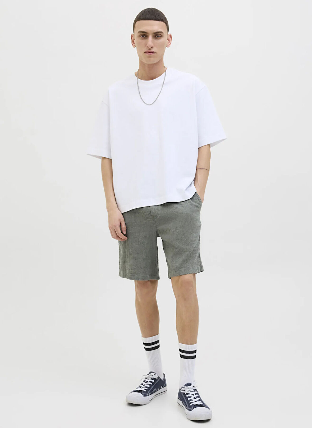 Yeşil Erkek Normal Bel Rahat Kalıp Chino Şort 12255861_JPSTJAIDEN CRINKLE JOGGER