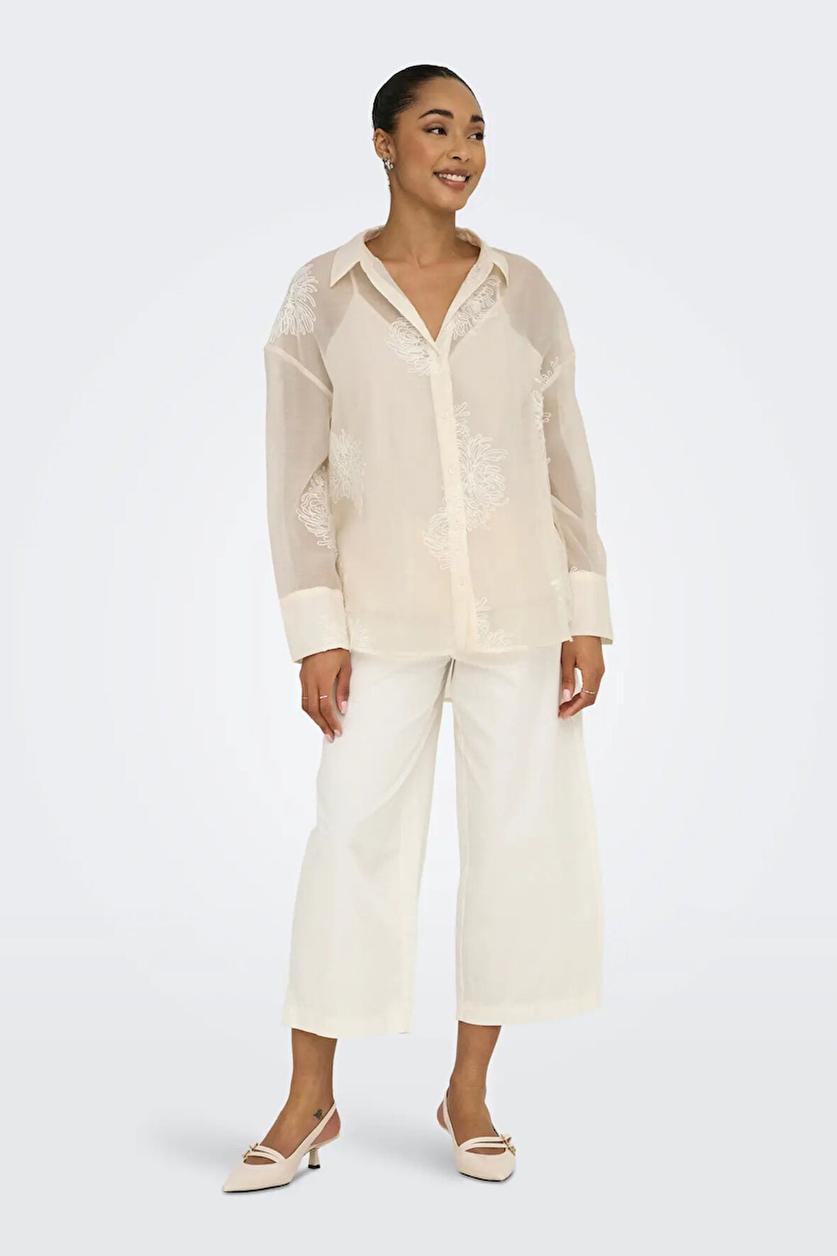 Only Kadın Onloregon İç Bluzlu Nakış Detaylı Gömlek 15350694 Bej