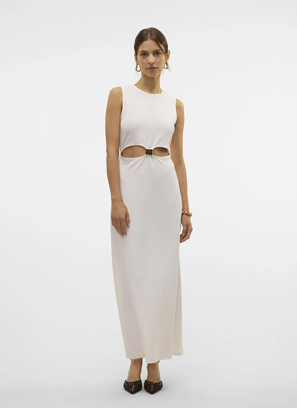 Vero Moda Bisiklet Yaka Beyaz Uzun Kadın Elbise VMALLISON SL ANKLE DRESS JRS GA