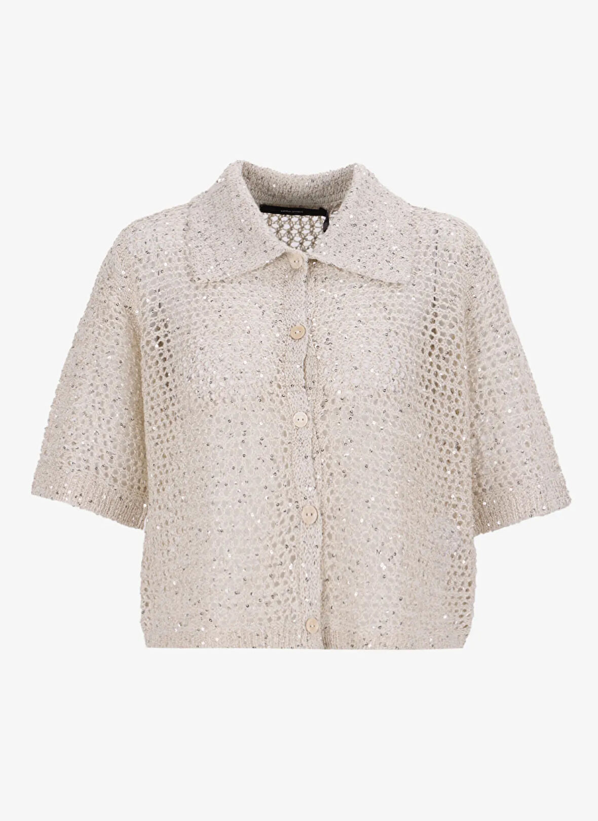 Vero Moda Gömlek Yaka Normal Krem Kazak Kadın VMLEILANI GLITTER 2/4 POLONECK CARD