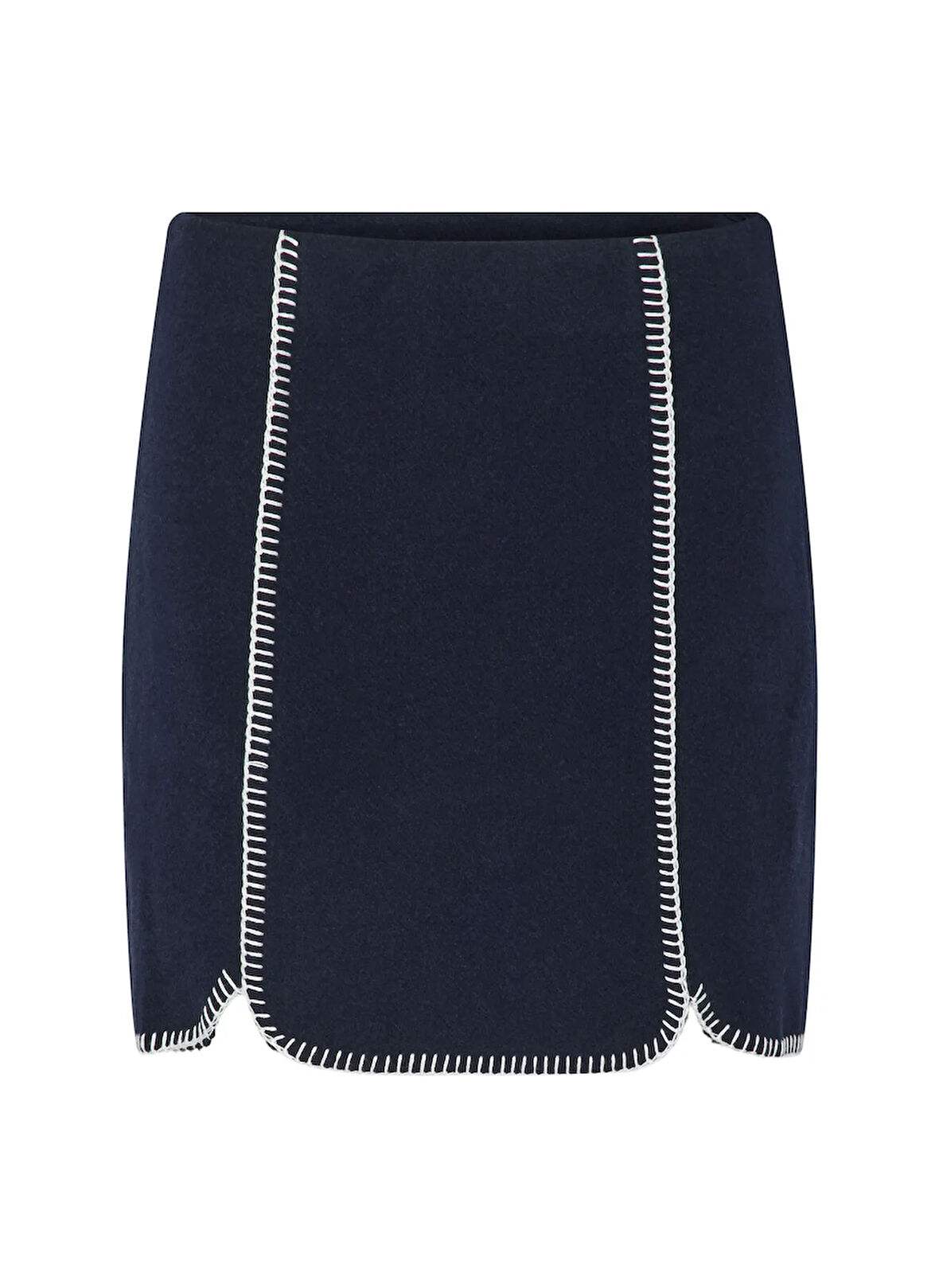 Yas Yüksek Bel Lacivert Kadın Nakışlı Kısa Etek YASVICCO HW WOOL BLEND SKIRT S.