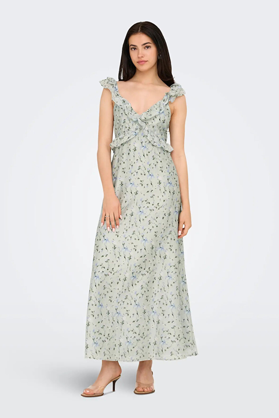 Only Kadın Onlshyla Sırttan Bağlamalı Desenli Uzun Elbise 15349070 Yeşil