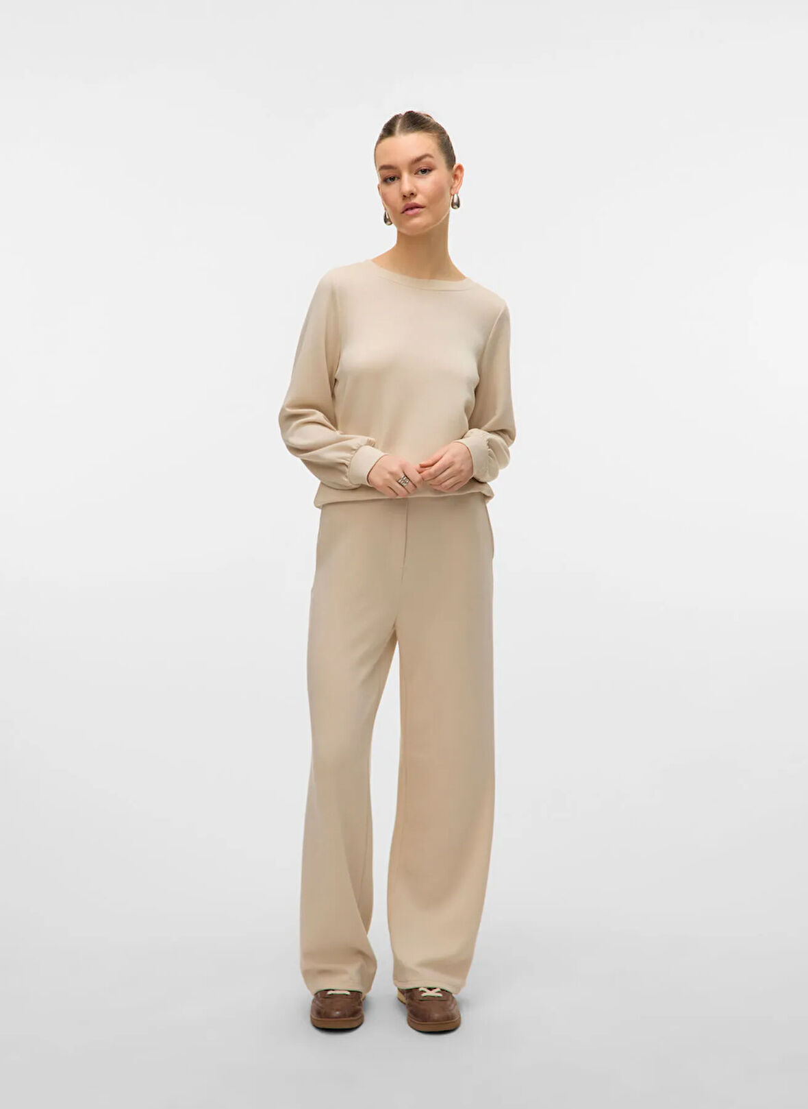 Vero Moda Normal Bel Rahat Krem Kadın Pantolon VMHALI HW WIDE PANT JRS GA BOO
