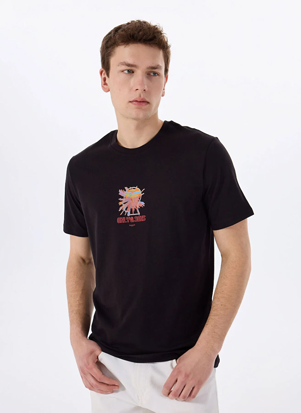 Only & Sons O Yaka Baskılı Siyah Erkek T-Shirt ONSMIND ONS LOGO REG SS TEE CS