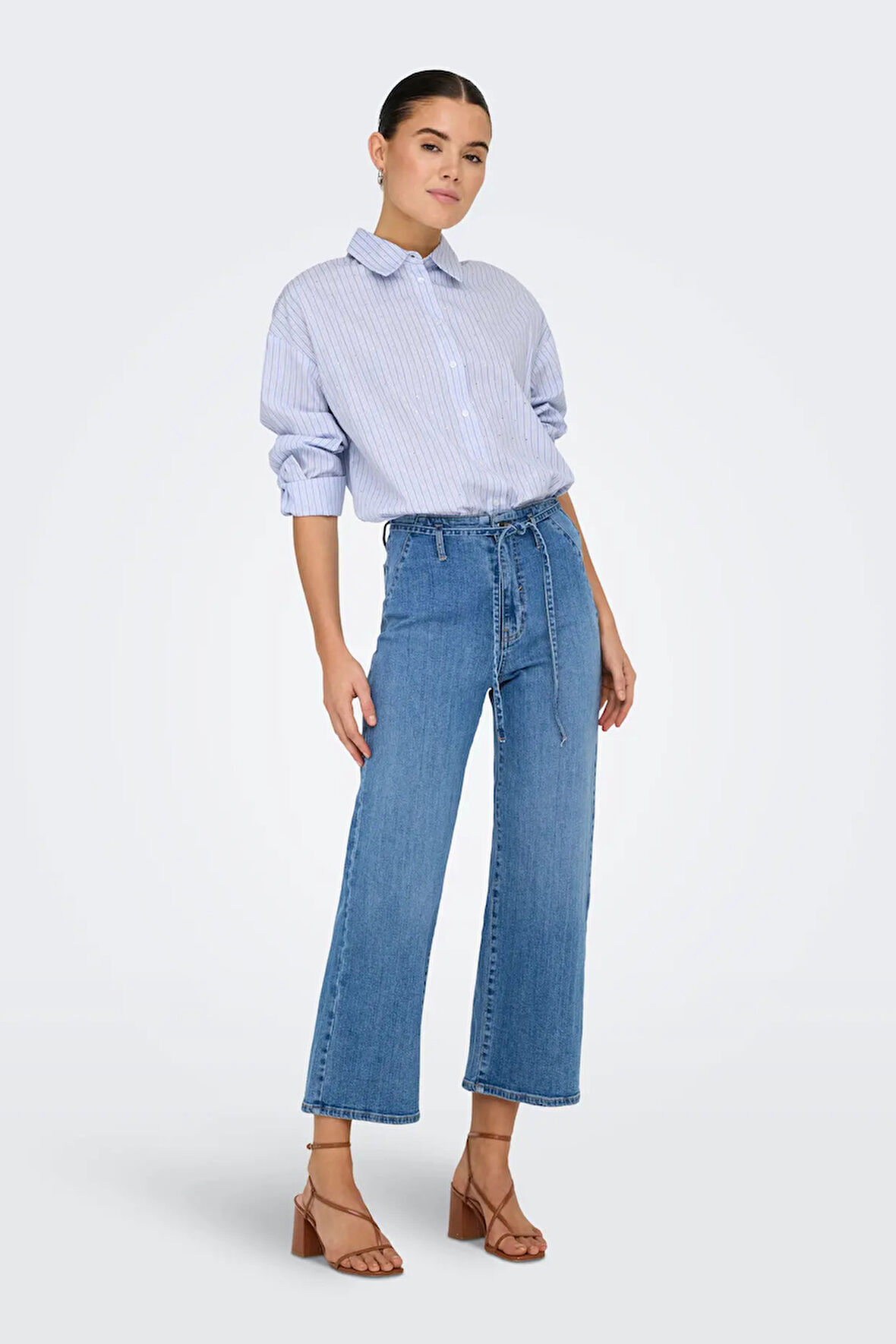 Only Kadın Onlrımını Taş Detaylı Uzun Kol Pamuklu Gömlek 15352703 Mavi