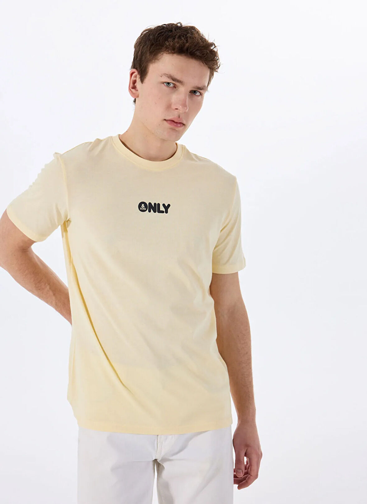 Only & Sons O Yaka Baskılı Açık Sarı Erkek T-Shirt ONSPALM LOGO REG SS TEE CS