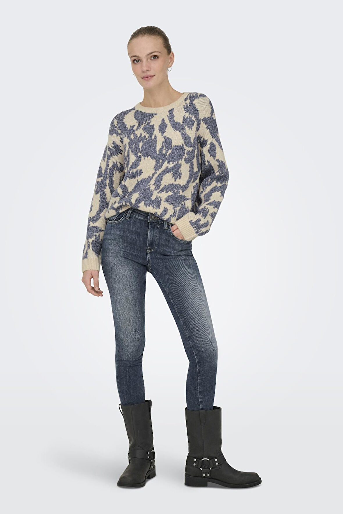 ONLY Gigi LS Glitter O-Neck Kadın Triko Kazak – Işıltılı Bisiklet Yaka 