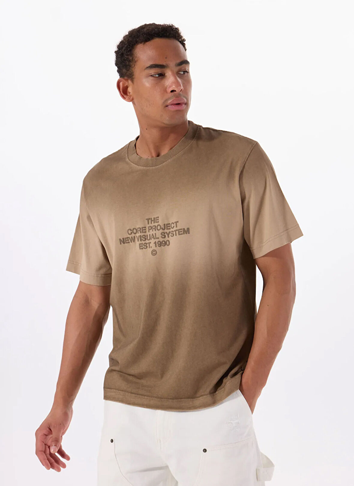 Jack & Jones Bisiklet Yaka Kahve Erkek T-Shirt 12276661_JCOHORIZON FADE SPRAY TEE