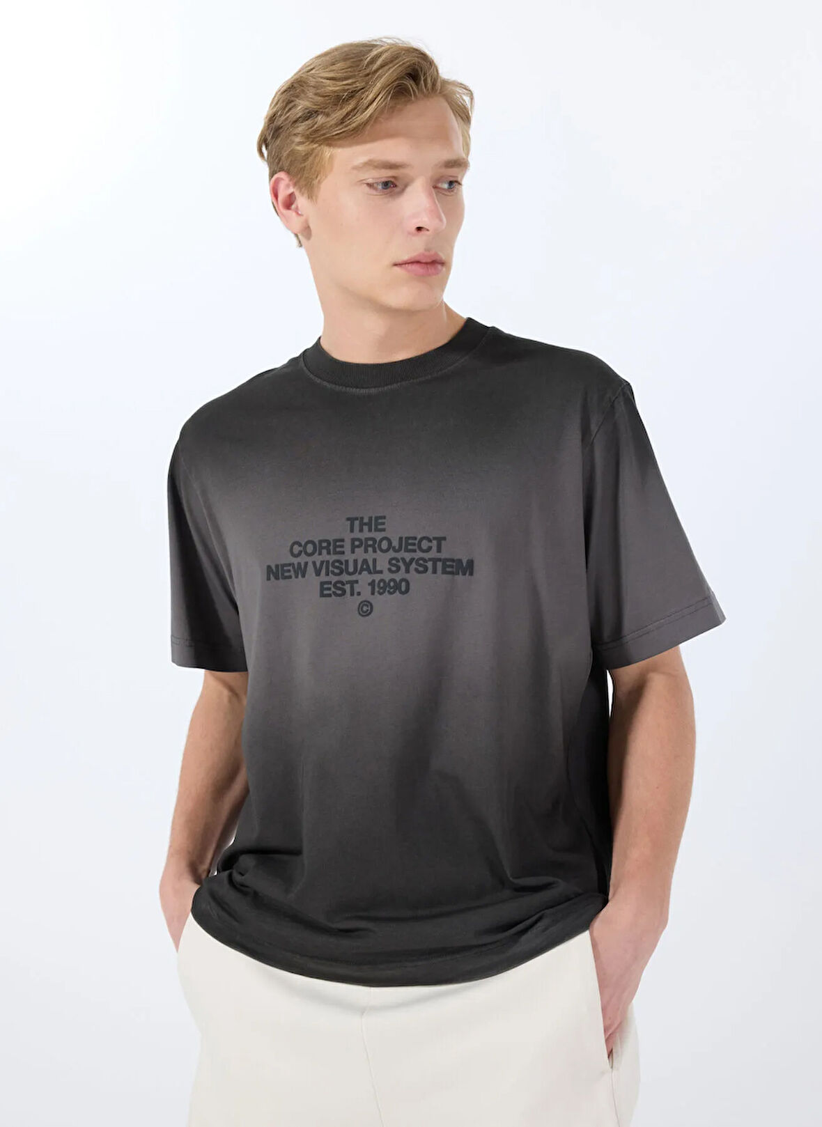 Jack & Jones Bisiklet Yaka Siyah Erkek T-Shirt 12276661_JCOHORIZON FADE SPRAY TEE