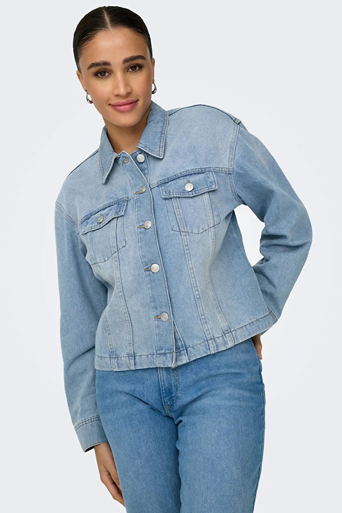 Only Kadın Onlmıka Düğmeli Çift Cepli Kot Ceket 15352316 Mavi