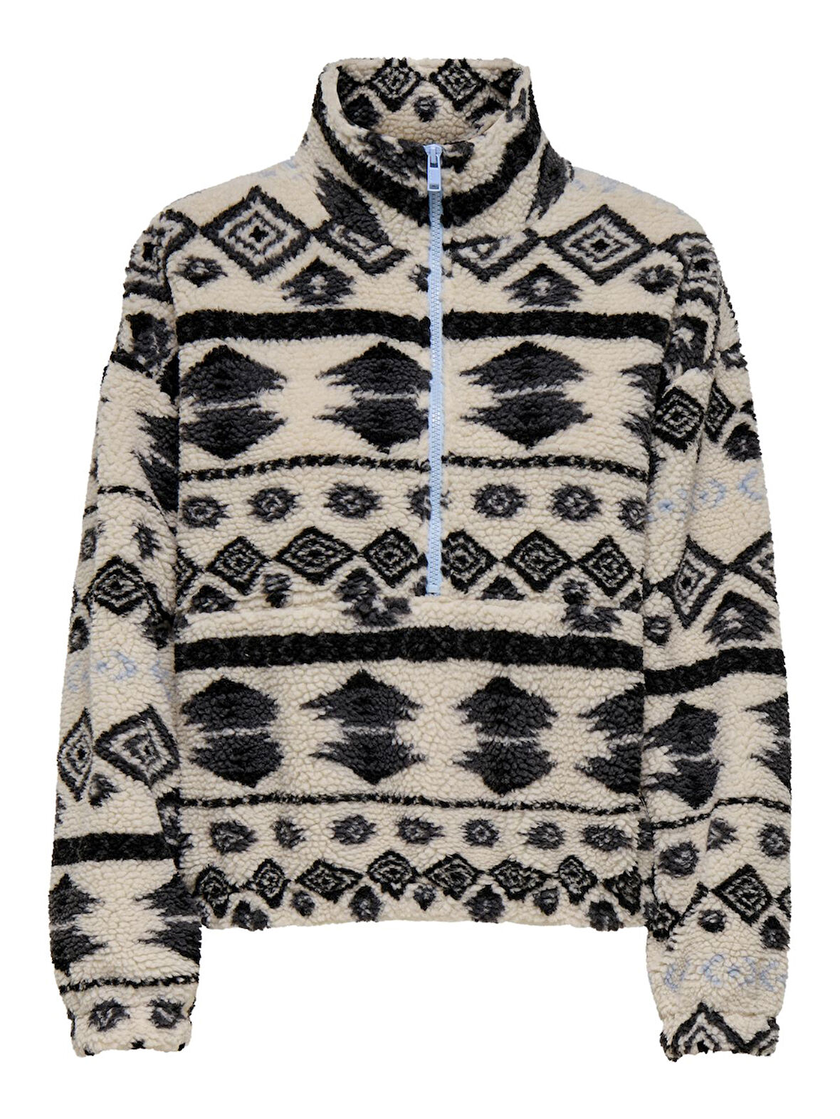 ONLJANNE LIFE AZTEC TEDDY L/S ZIP CC SWT Kadın Gri Sweatshirt - 15267415