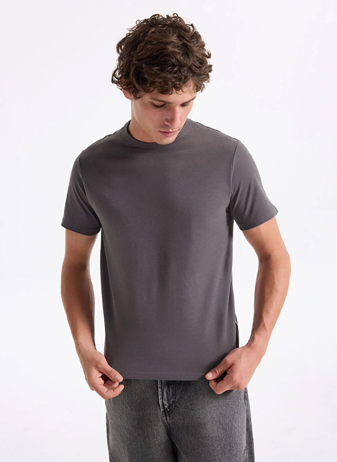 Jack & Jones Bisiklet Yaka Gri Erkek T-Shirt 12283659_JORSTYLING ICON TEE SS CN