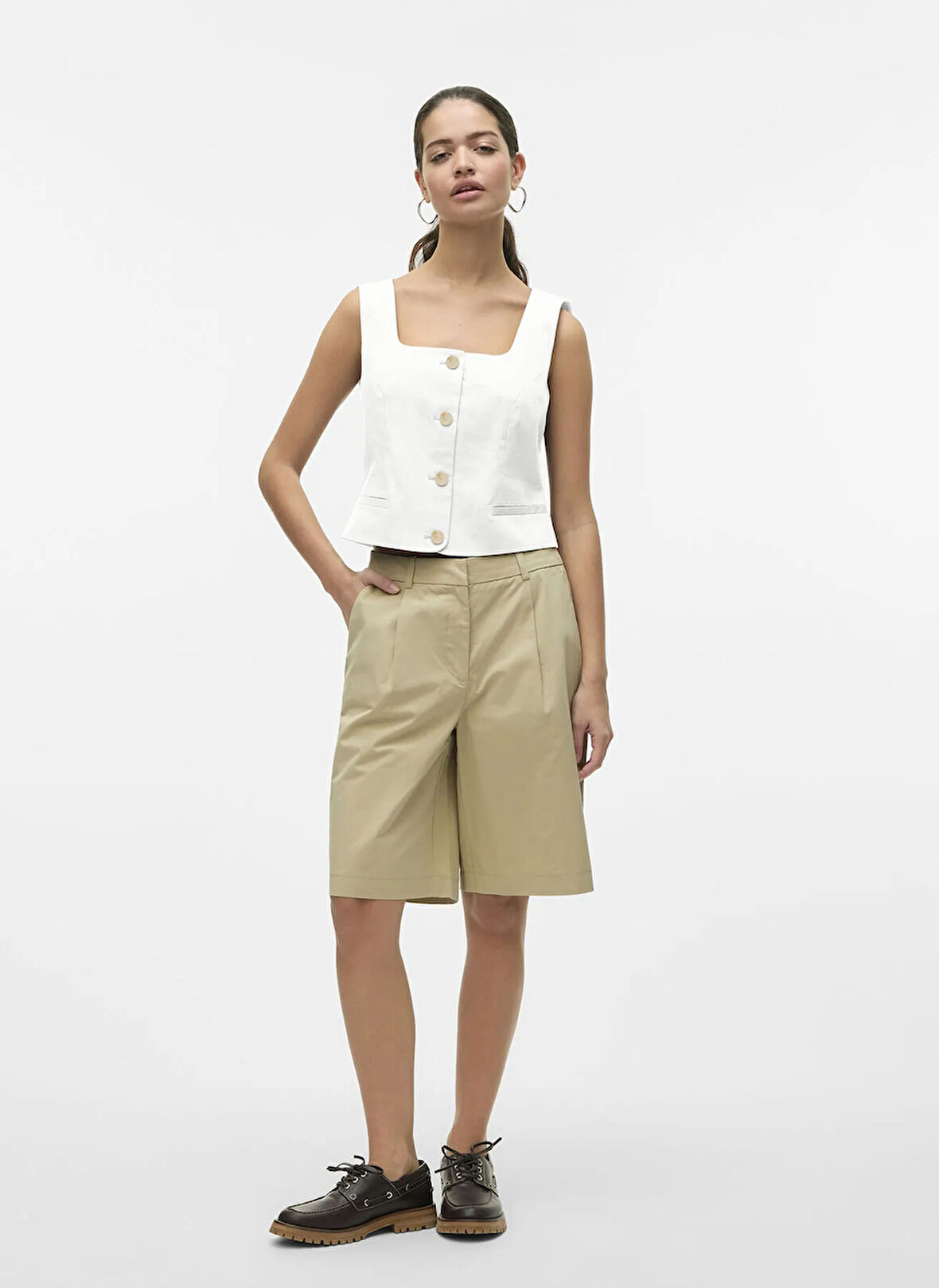Vero Moda V Yaka Dar Beyaz Kazak Kadın VMWILLOW SL V-NECK POLO TOP