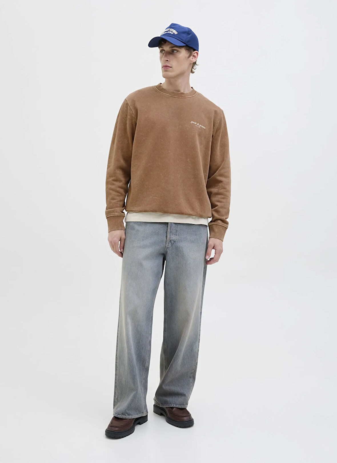 Jack & Jones Bisiklet Yaka Kahve Erkek Sweatshırt 12279531_JJEDOVER PRINT SWEAT CREW