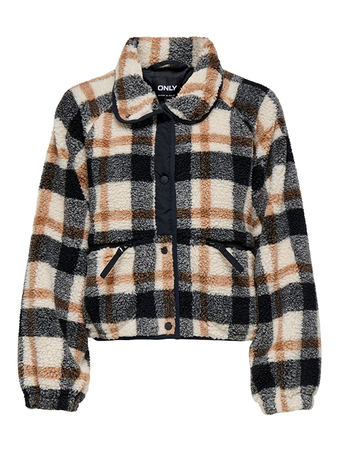 ONLCALISTA LIFE CHECK TEDDY JACKET OTW Kadın Gri Dış Giyim - 15353727