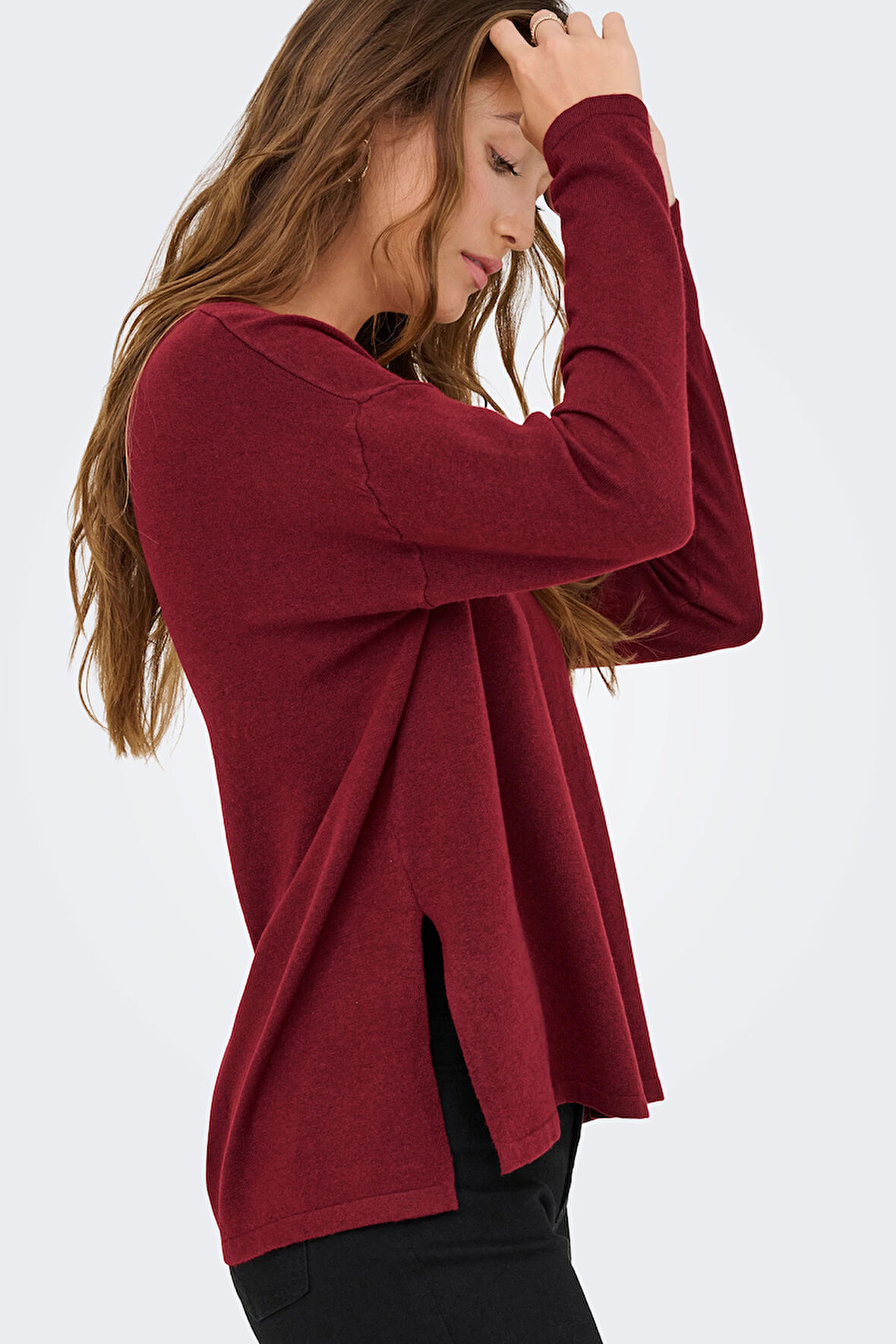 Only Kadın Onlamalıo Oversize V Yaka Örme Kazak 15340735 Bordo