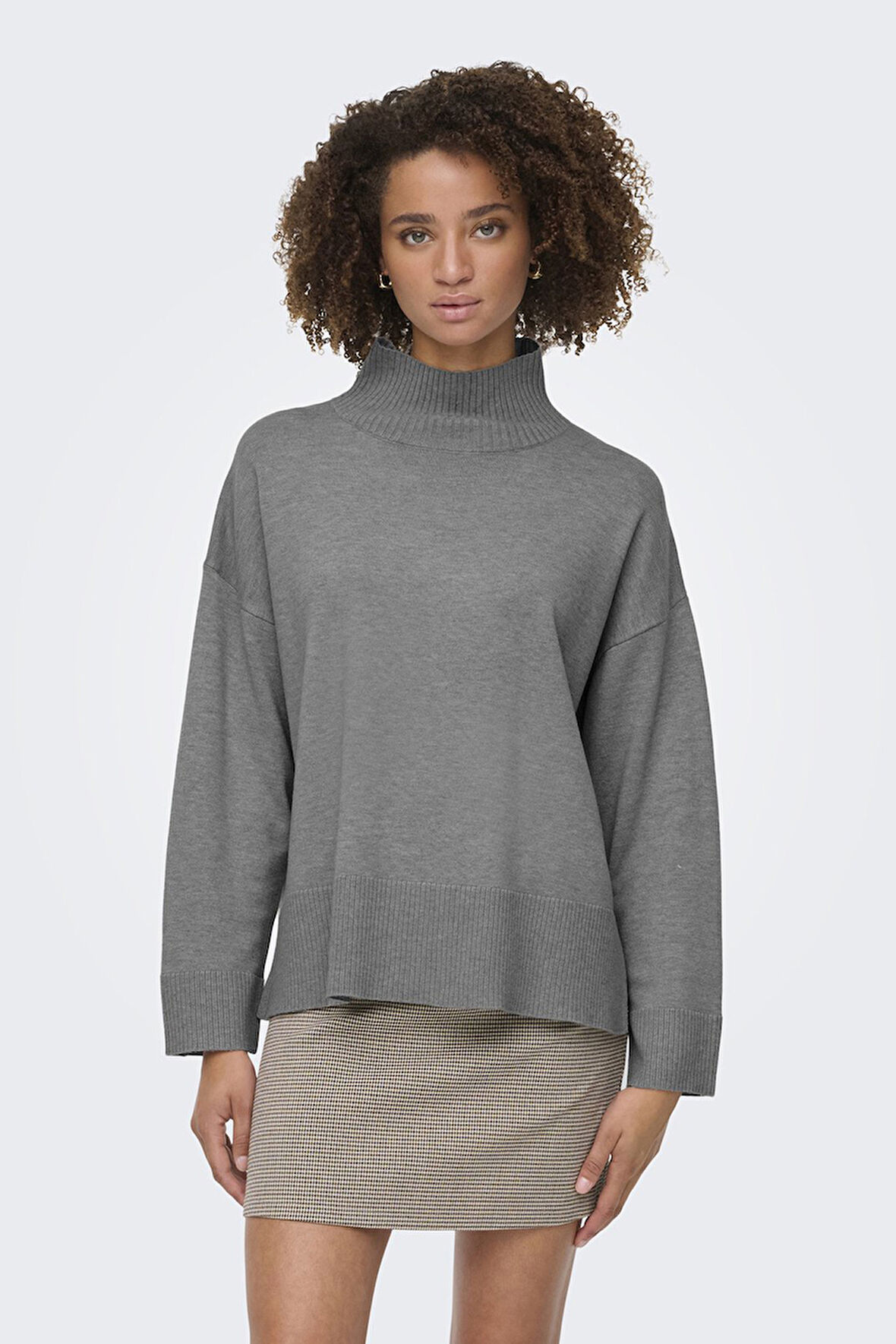 Only Kadın Onlcoco Balıkçı Yaka Uzun Kollu Örme Kazak 15349969 Gri