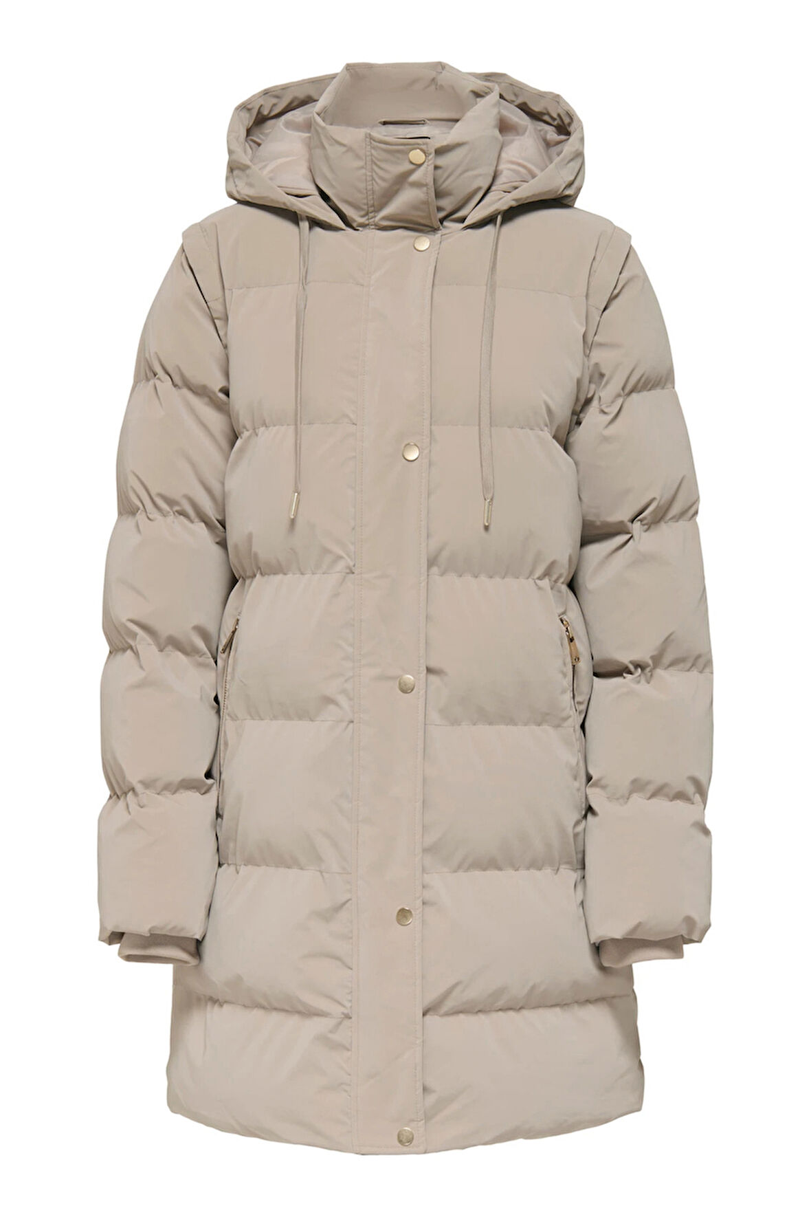 Only Kadın Onldıxıe Kapüşonlu Uzun Şişme Mont 15349120 Taş