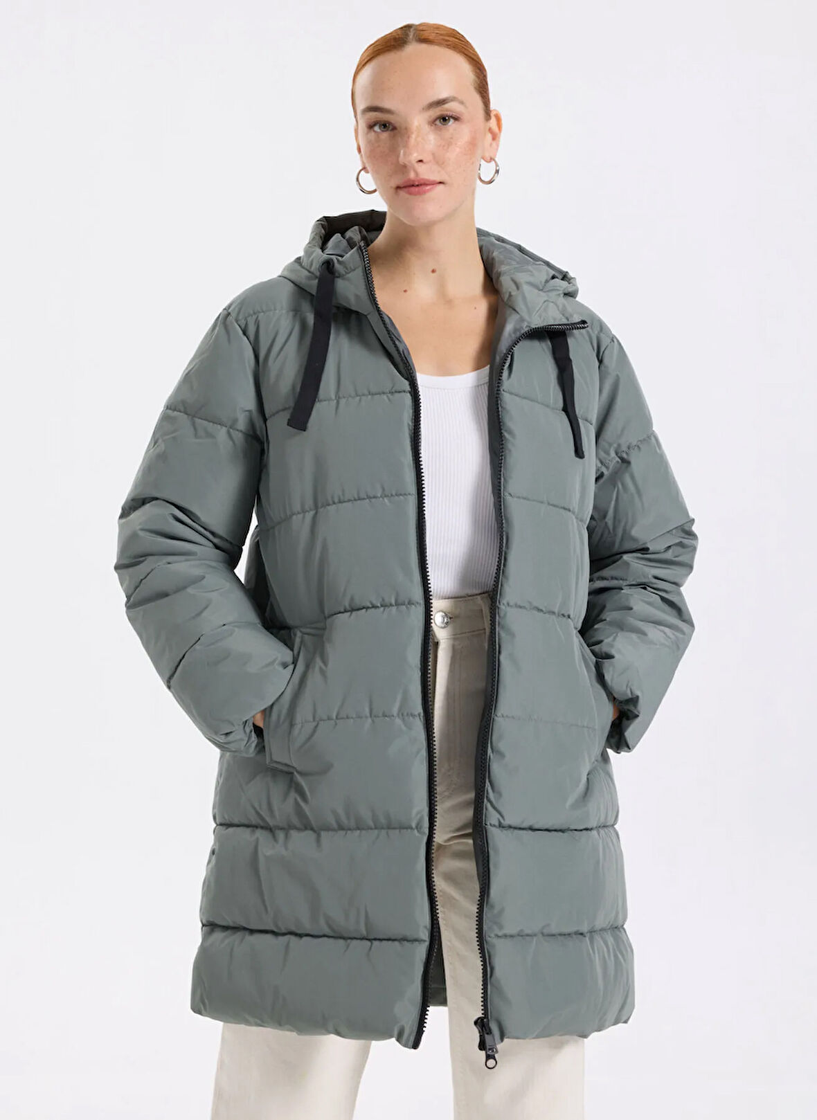 Only Antrasit Kadın Kaban ONLCLAIR PUFFER HOOD COAT CC OTW