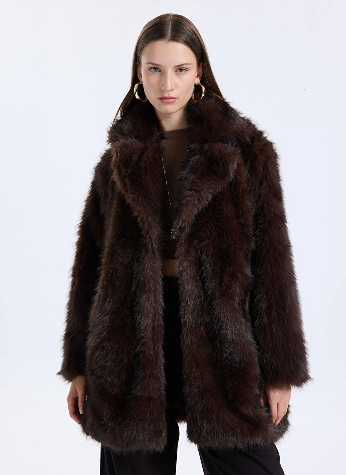 Only Koyu Kahve Kadın Kaban ONLDAWN LIFE FAUX FUR COAT CC OTW