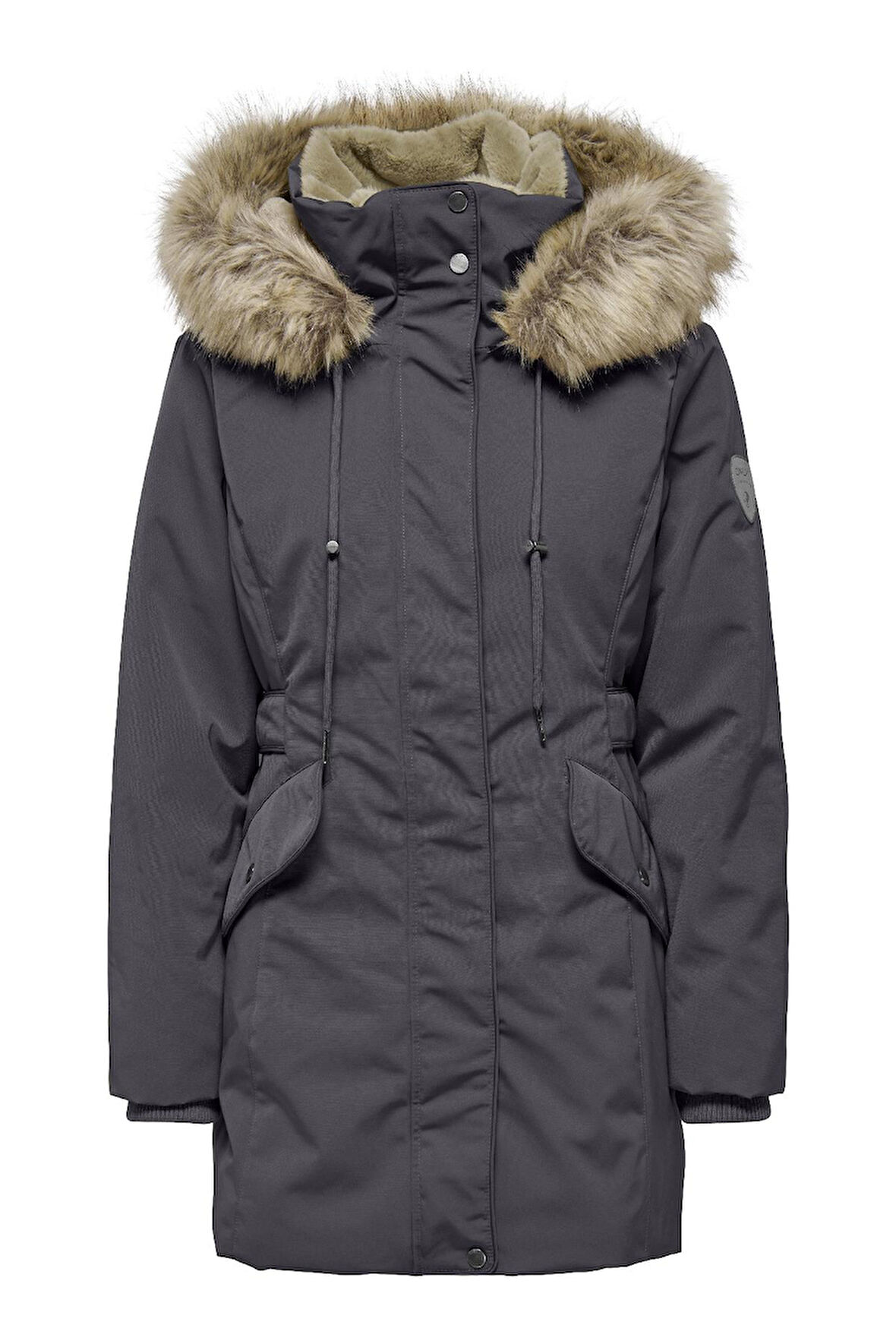 Kadın Only ONLNEWPRISKA Parka – Kapüşonlu, Suni Kürklü, Uzun Kollu, Siyah Kışlık Mont 