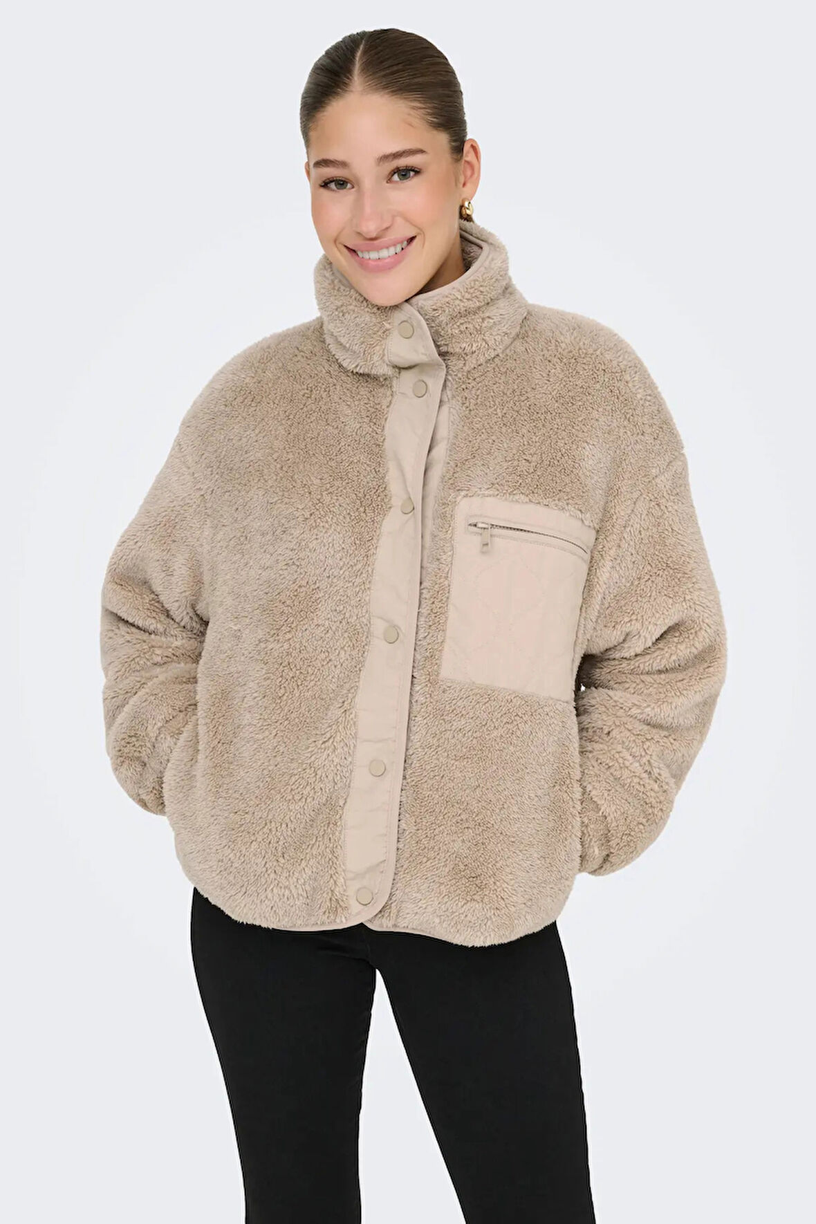 Only Kadın Onlcontact Dik Yaka Polar Mont 15349417 Bej
