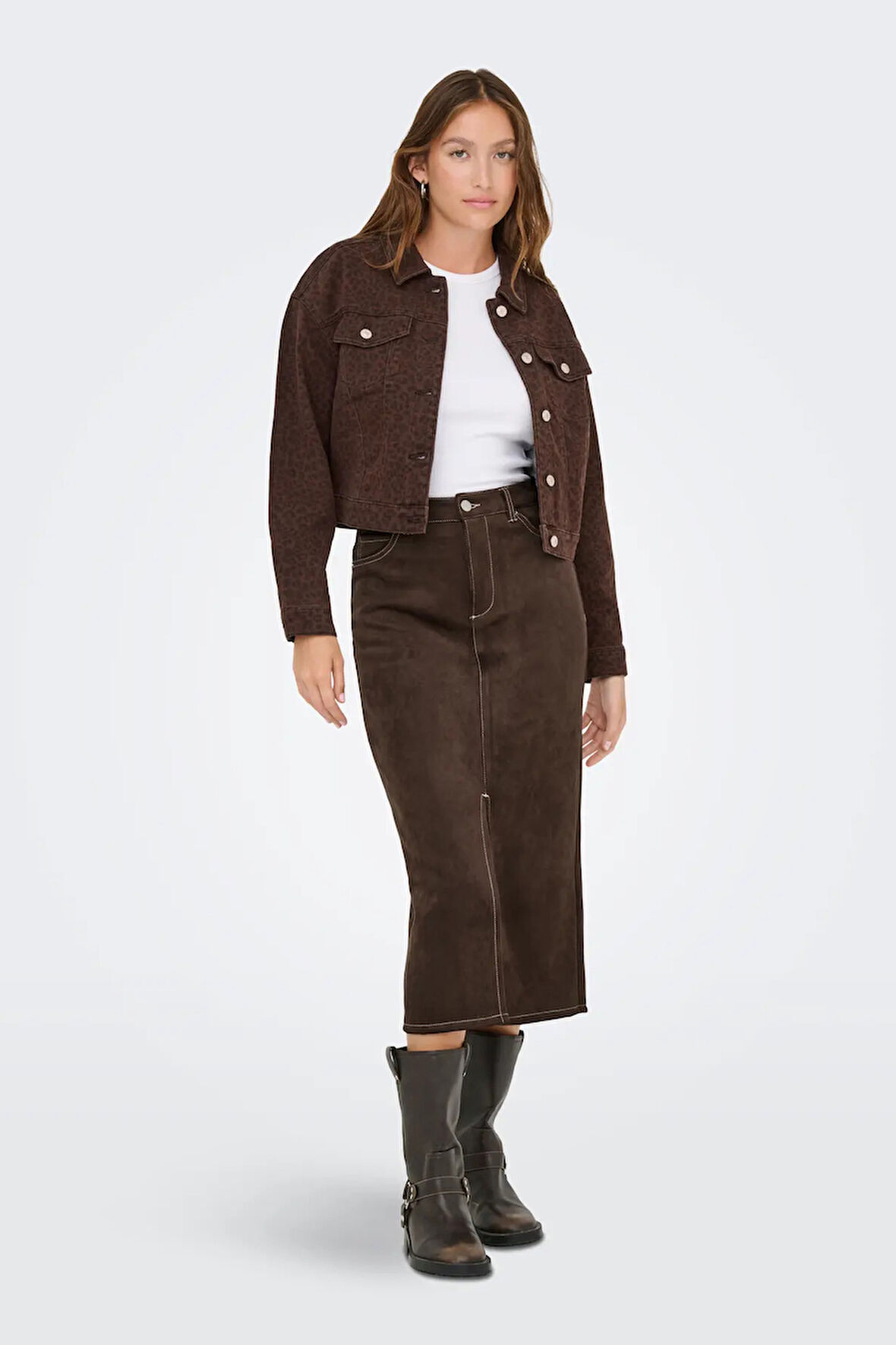 Only Kadın Onlstına Önden Yırtmaçlı Midi Süet Etek 15351259 Kahverengi